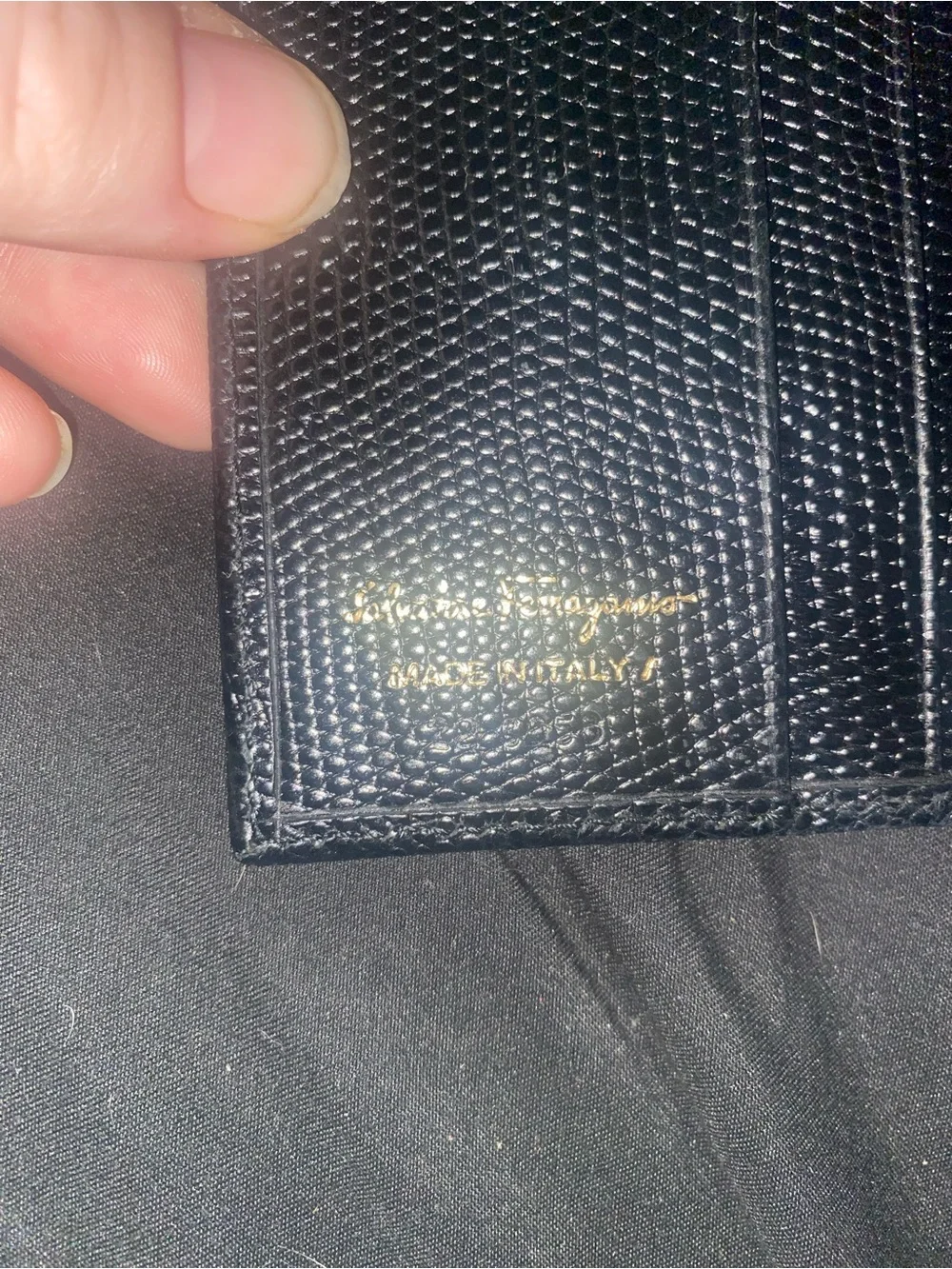 Ferragamo Ribbon collection snake skin blackFold Wallet with Gold Accent